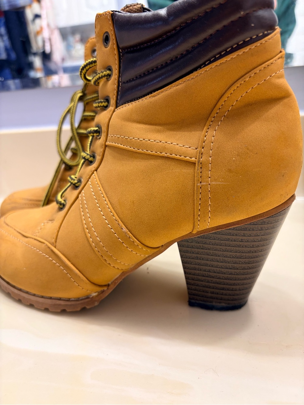 Women's Tan Lace-Up Heeled Boot